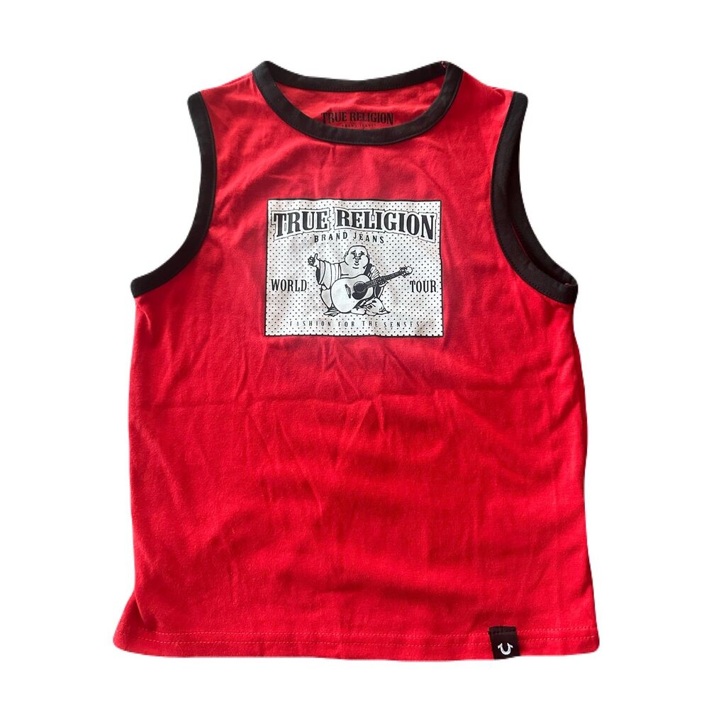 True Religion Boys Red Graphic Tank Top Buddha Print Size 5/6